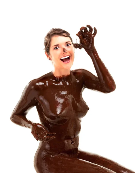 Top View Of A Young Woman Having A Chocolate Massage On Her