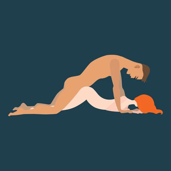 情熱的なセックスをしている男女のロマンチックなカップルは 暗い背景に漫画 Slyle の性的位置アイコン ベクトル イラスト Eps — ストックベクタ