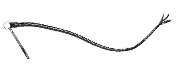 Leather black whip for sex games. — Stock Photo, Image