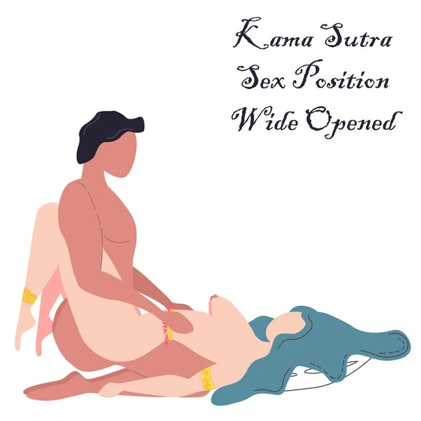 Kama Sutra, egy férfi és egy nő szexelni. A szeretet művészete. A szexuális helyzet széles kinyitott — Stock Vector