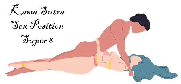 Kama Sutra, een man en een vrouw hebben seks. De kunst van de liefde. Seksuele positie Super 8 — Stockvector