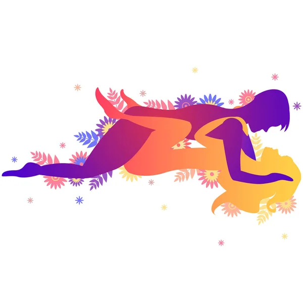 Kama Sutra Sexual Pose Reclining Lotus Man Woman White Background — Stock Vector