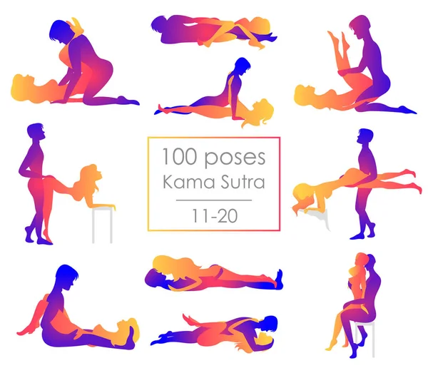 Set of ten from hundred Kama Sutra positions — Stock Vector