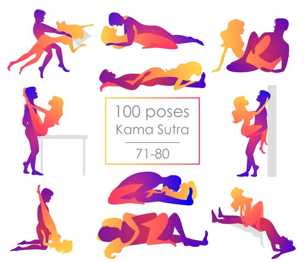 Set of ten from hundred Kama Sutra positions — Stock Vector