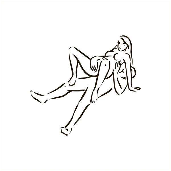 Vector hand drawn Kama Sutra sex pose man and woman in love illustration on white background — Stock Vector