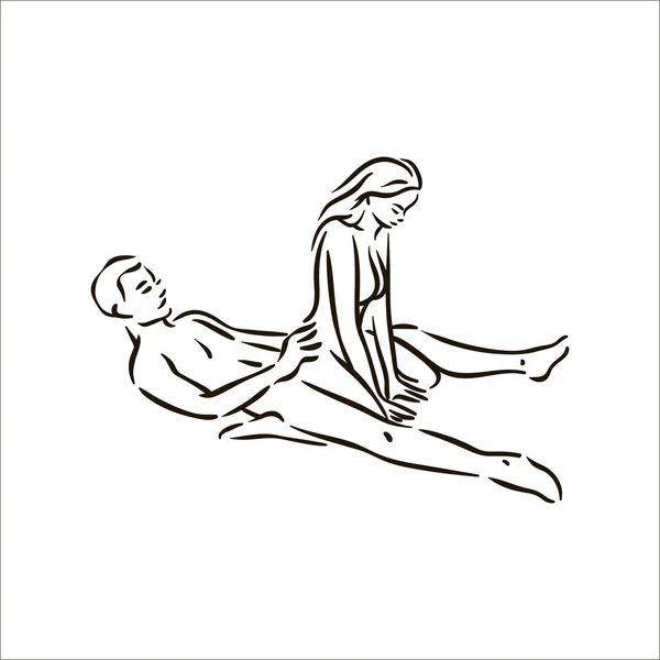 ベクトル手描きカーマスートラ セックス ポーズ男と白い背景の上の図で愛女 — ストックベクタ