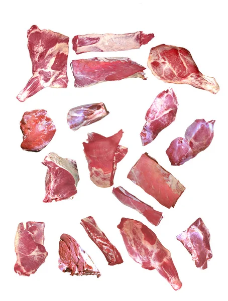 Seamless Pattern with raw pork meat slices on white background